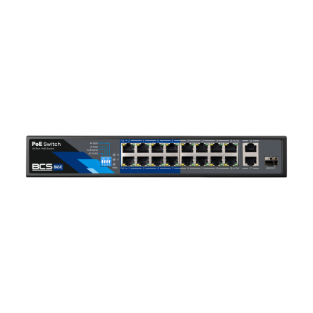 BCS-B-SP1602G-1SFP - 16 portowy switch PoE 100Mbps, 2xRJ45 Gigabit Uplink + 1xSFP.