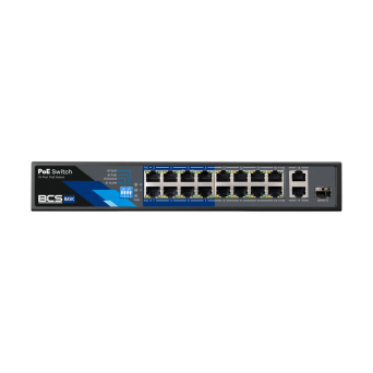 BCS-B-SP1602G-1SFP - 16 portowy switch PoE 100Mbps, 2xRJ45 Gigabit Uplink + 1xSFP.