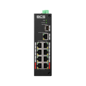 BCS-L-SP0801G-1SFP(2) - 9 portowy niezarządzalny Switch (PoE), 8 portów PoE 100Mbps, 1 port RJ-45 uplink Gigabit, 1 port światłowodowy SFP Gigabit.