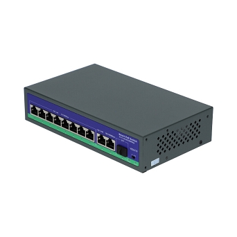 Switch 8x PoE 100Mb/s IEEE802.3af/at 2xRJ45 1Gb/s 1xSFP ViDiLine VIDI-F0821GBL