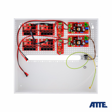 Zestaw buforowy ATTE  do 17 kamer IP, w obudowie wewnętrznej ABOX-H (2x AKU 18Ah + NVR), zasilacz 144W (2x 72W), switch PoE 18 portowy 10/100Mbps (17xPoE + 1xUplink), bezpieczniki elektroniczne, tryb Long Range, typu IPUPS-17-11-H