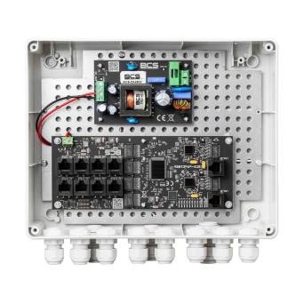 BCS-IP8Gb/Z/E-S - Zestaw do zasilania kamer IP, w obudowie zewnętrznej, do 8 odbiorników PoE.